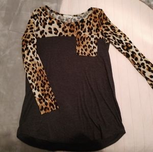 Cheetah Print and Gray Reborn J long sleeve top